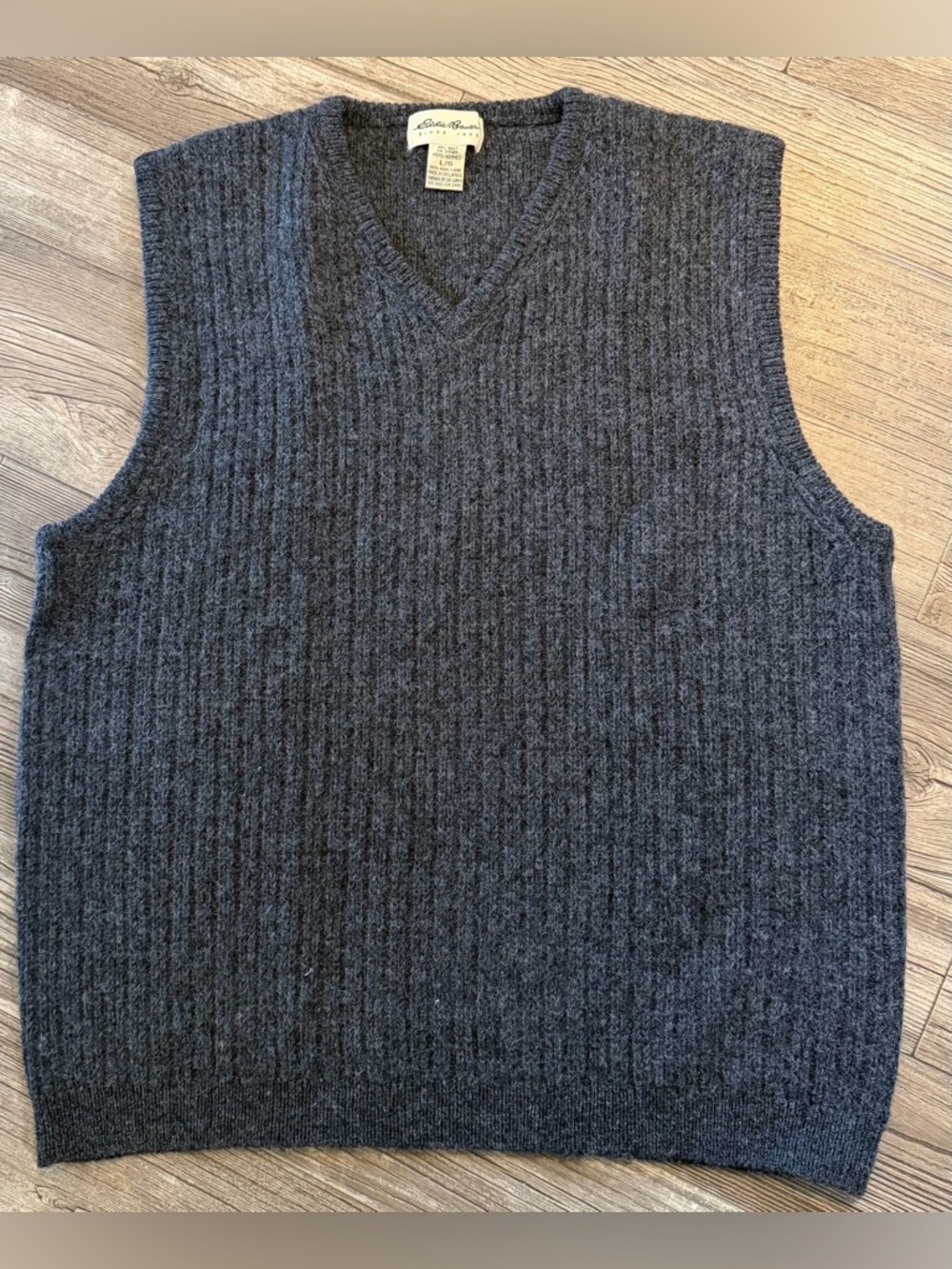 Eddie Bauer Wool Sweater Vest Gray Men’s L Large V Neck Vintage EUC